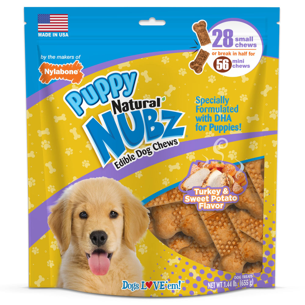 Nylabone Nubz turkey and sweet potato puppy treat, ideal training rewards.