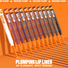 Nyx Duck Plump Lip Liner matte-finish swatch on lips for definition.