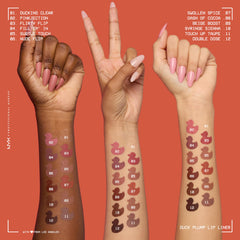 Nyx Duck Plump Lip Liner taupe swatch on lips for day-to-night versatility.
