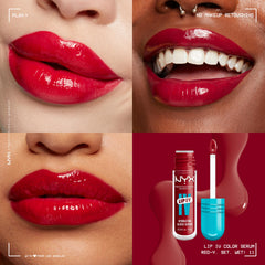 NYX Lip IV Hydrating Lip Stain swatch reveals pigment from sheer to vibrant with gloss