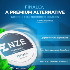 NZE caffeine-free peppermint can side view shows label and caffeine-free promise