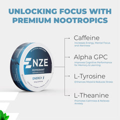 NZE 50mg caffeine label closeup showing strong nootropic blend