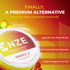 NZE Lemon Cherry pouch packaging front highlighting nootropic ingredients
