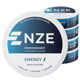 NZE Caffeine Nootropic Pouches peppermint can front for on-the-go energy.