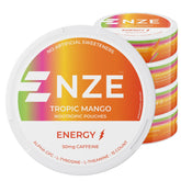 NZE Caffeine Nootropic Pouches Tropic Mango can front for on-the-go energy boost
