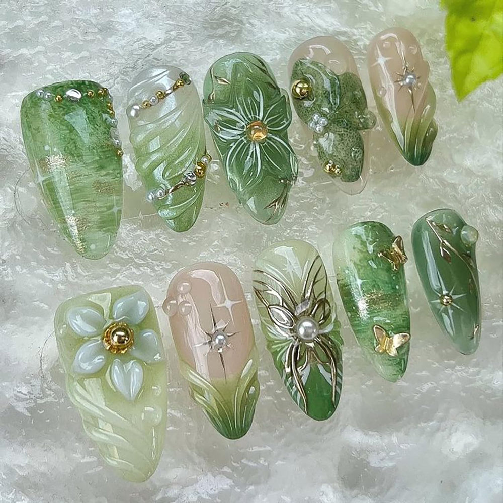 NZRAESTRS flower 3D design press-on nails for easy salon-like manicures