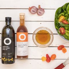 O Olive Oil aged sherry vinegar vinaigrette with EVOO and shallots