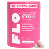 O Positiv FLO ovarian-support bottle with capsules promoting balance and routine cycles.