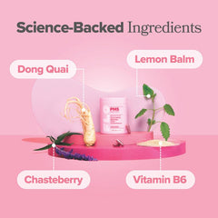 O Positiv FLO PMS Relief ingredients near balance icons