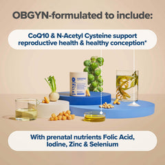 O Positiv Prego clinical-ingredients focus graphic highlighting CoQ10 and NAC