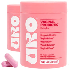 O Positiv URO vaginal probiotic capsules bottle promoting daily vaginal balance.