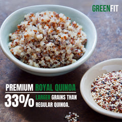 OA QUINOA Tri-Color quinoa served in a bowl shows fluffy grains and nutty aroma.