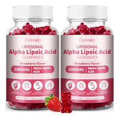 Oakevlp liposomal alpha lipoic acid gummies bottle shows 2000 mg per serving.