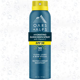 Oars + Alps SPF 50 sunscreen spray front view for face and body, lightweight protection.