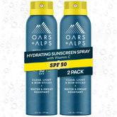 Oars + Alps SPF 50 spray for face and body provides quick sun protection outdoors.