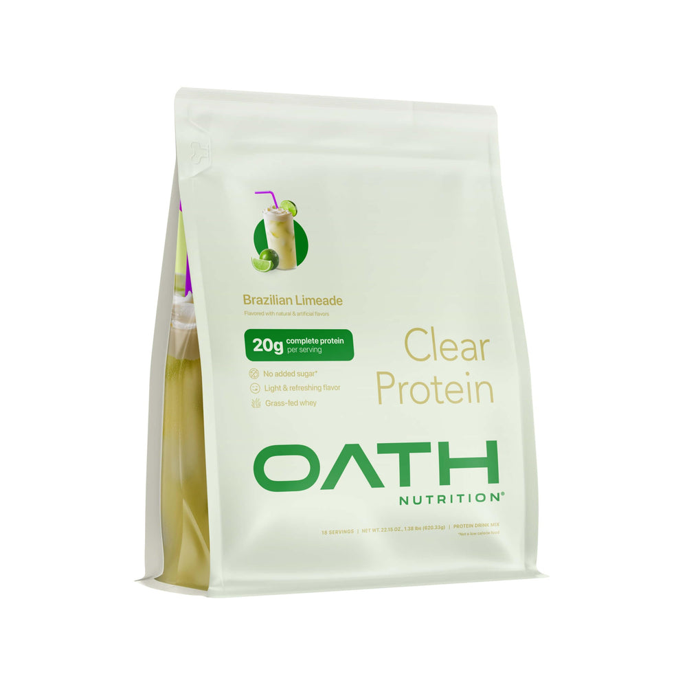 Oath Nutrition Clear Whey Brazilian Limeade pour for post-workout refreshment.