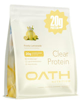 Oath Nutrition Clear Whey Frosty Lemonade pour, refreshing post-workout drink
