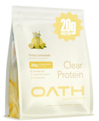 Oath Nutrition Clear Whey Frosty Lemonade pour, refreshing post-workout drink