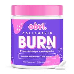 Obvi Collagenic Burn PM bottle for nighttime wellness and relaxation
