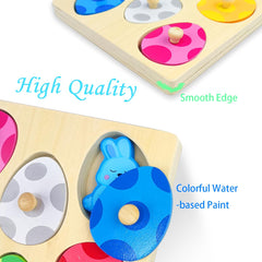 OCBTOW Easter pegged puzzle eggs have safe knobs for easy grasp
