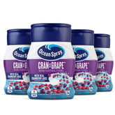 Ocean Spray Cran-Grape bottle pouring, highlighting zero sugar and real juice flavor.