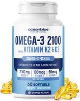 Oceanblue Omega-3 2100 bottle with capsules for heart and immune support