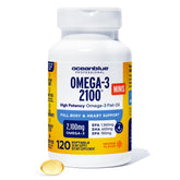 Oceanblue Omega-3 2100mg bottle front highlights quality and sustainability