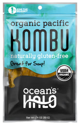 Ocean's Halo Organic Kombu packaging closeup for clean-label flavor base.