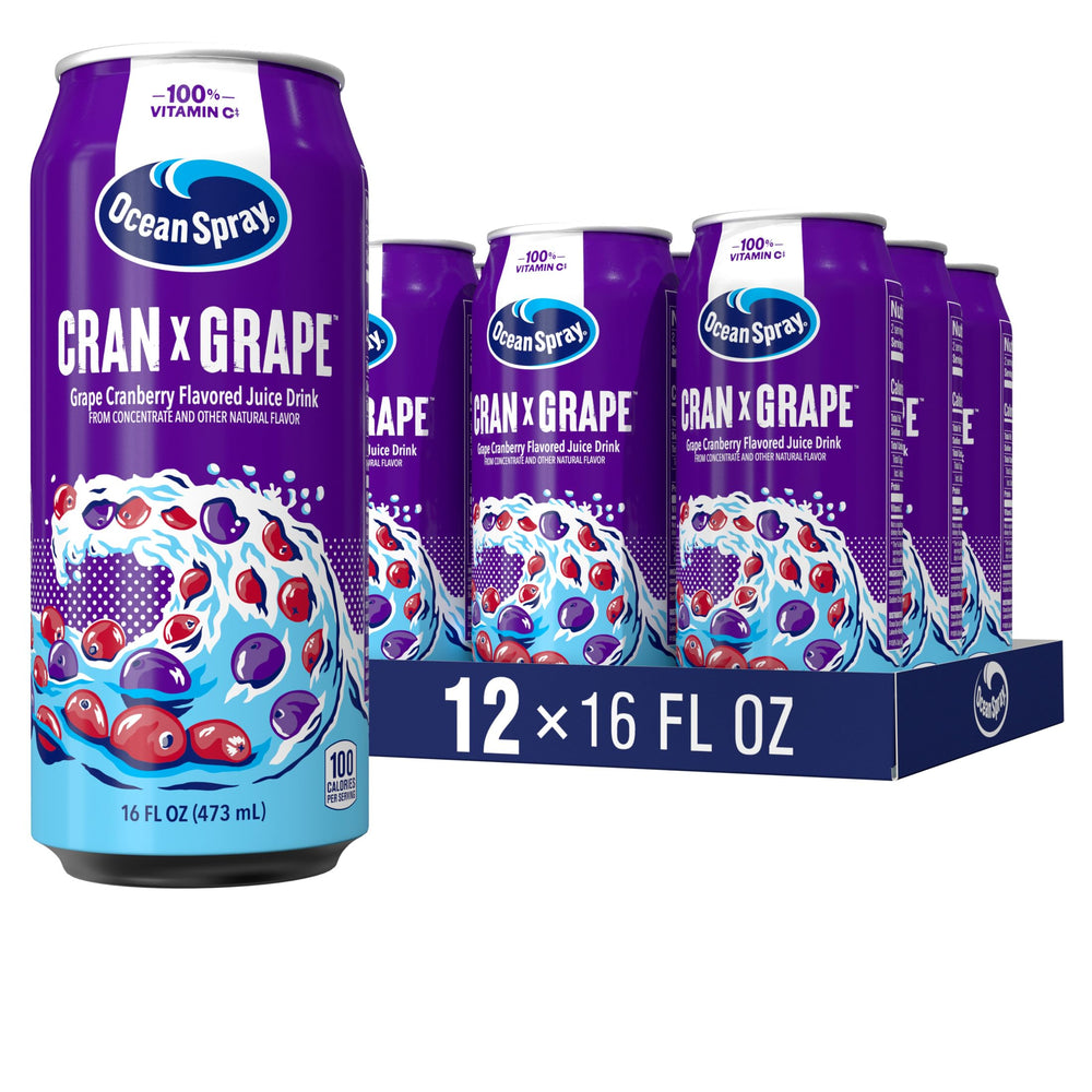 Ocean Spray Cran-Grape can in a 12-pack, convenient grab-and-go refreshment.