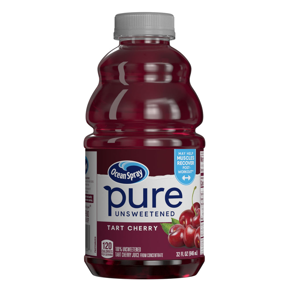 Ocean Spray Tart Cherry juice bottle shows pure unsweetened juice for daily sipping