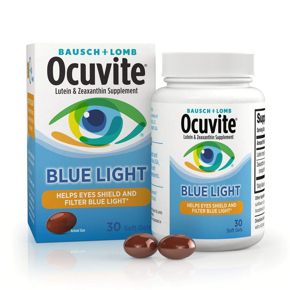 Ocuvite Blue Light softgels bottle for daily eye support.