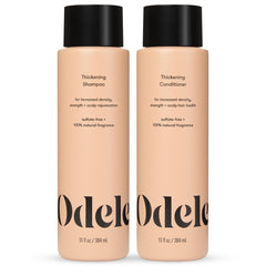 Odele Thickening Shampoo bottle on display highlighting density boost and refreshing scent.