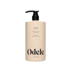 Odele Volumizing Shampoo bottle shows sleek design for weightless moisture and shine