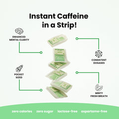 ODiSTRYPE Energy Strips on tongue demonstrate instant minty caffeine delivery.