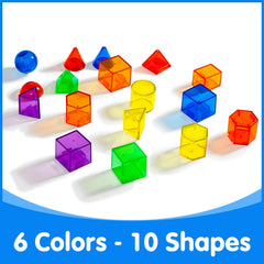 Odoorgames stackable solids encourage classification by color, shape, or size during play.