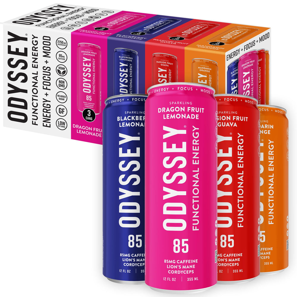 ODYSSEY ELIXIR can front highlighting a clean energy label for focused work.