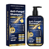 oely Enhanced Antifungal Shampoo bottle close-up showing soothing formula for itchy scalps.