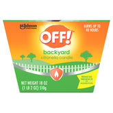 OFF! Backyard Citronella Candle on tabletop with warm glow and mosquito-reducing benefits.