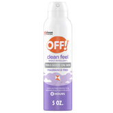 OFF Clean Feel aerosol bottle demonstrates fragrance-free skin protection.