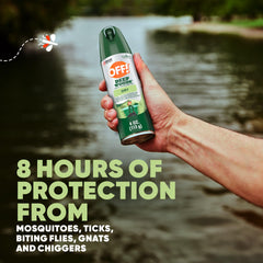 OFF! Deep Woods aerosol dry non-greasy formula applied on skin.