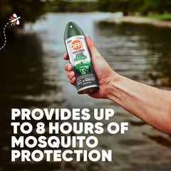 OFF! Deep Woods Sportsmen spray demonstrates dry application on skin