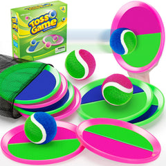 Officygnet Ball Catch Game paddles in bright pink and green for easy catching