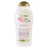OGX Extra Strength Damage Remedy Coconut Miracle Oil Shampoo bottle showing hydrating formula for frizz control