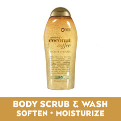OGX smoothing coconut coffee body wash lather in action.