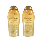 OGX smoothing coconut coffee exfoliating scrub bottle with rich aroma for daily use.