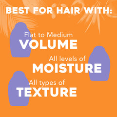 Creamy foam from OGX shampoo demonstrates lightweight cleansing and volume.