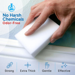 Oh My Clean eraser sponge bathroom tile soap scum removal.