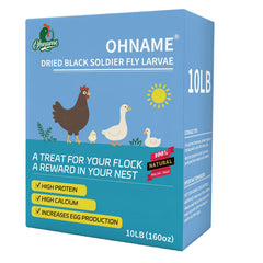 OHNAME 10lb BSFL in bag showing protein-packed feed for healthy chickens.