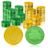OHOME green shamrock coins for festive table decor and crafts.