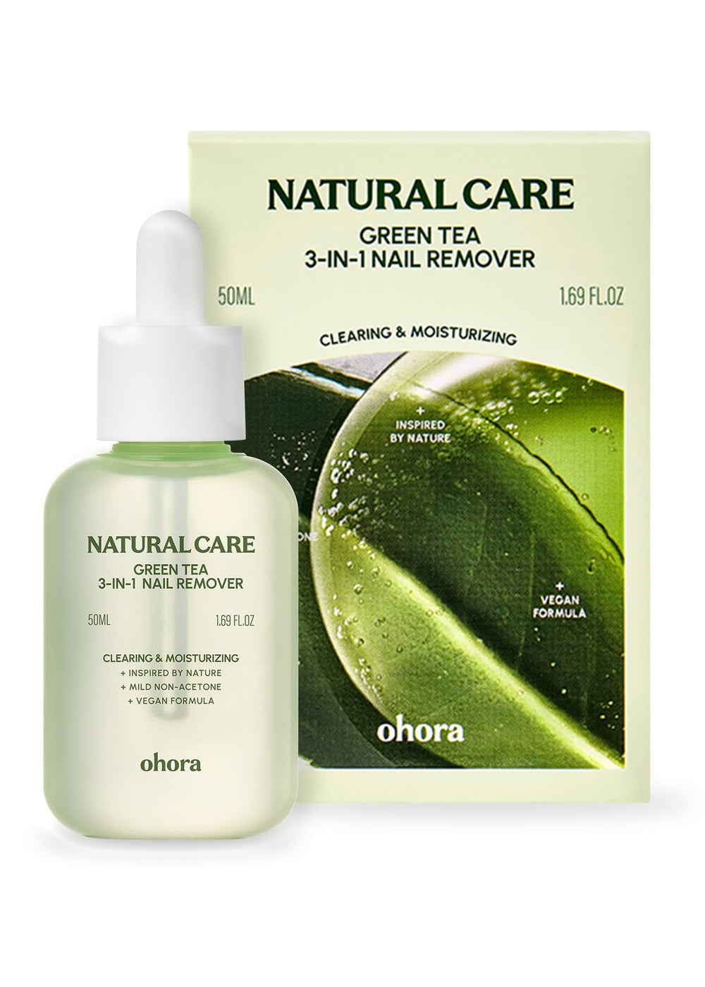 ohora Natural Care Green Tea Remover bottle pour enables precise application